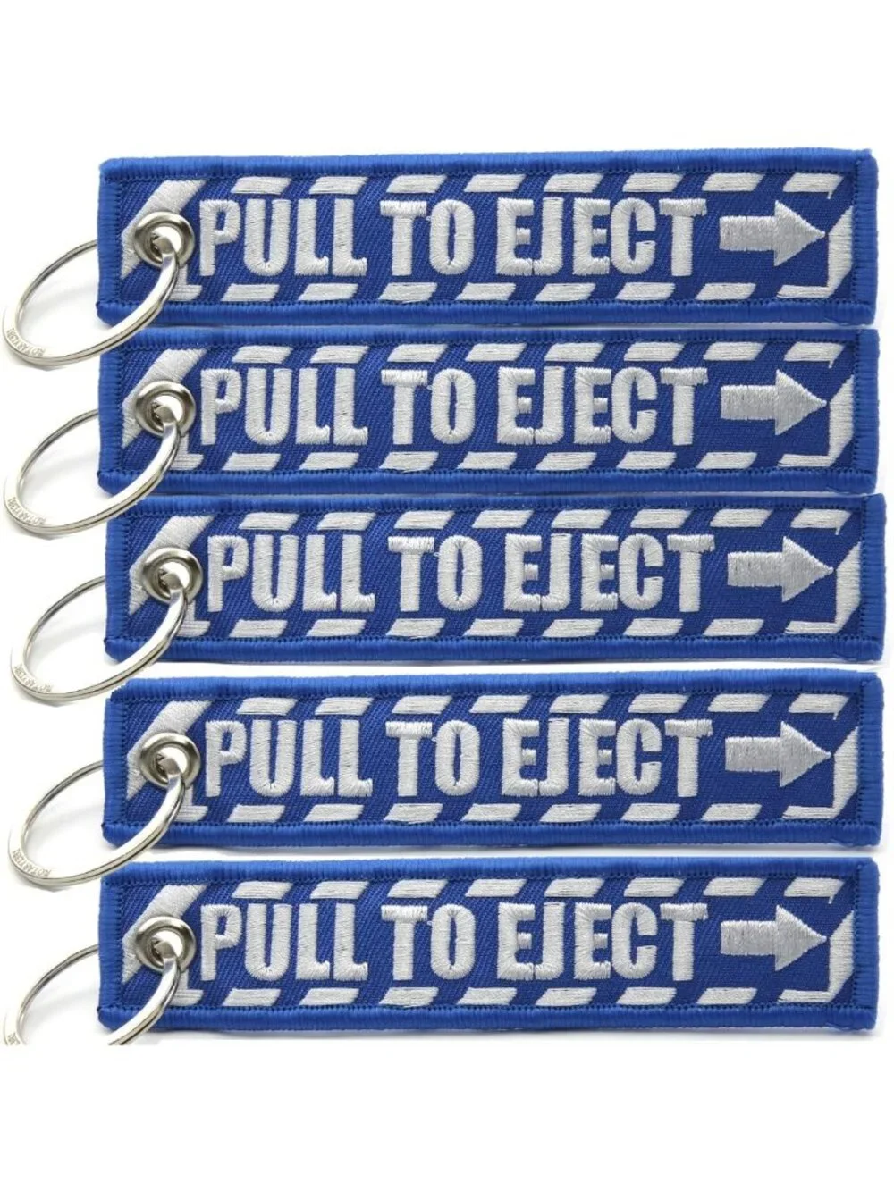 Blue Jet Tag Keychain - PULL TO EJECT Design with White Embroidery - Unique Gift